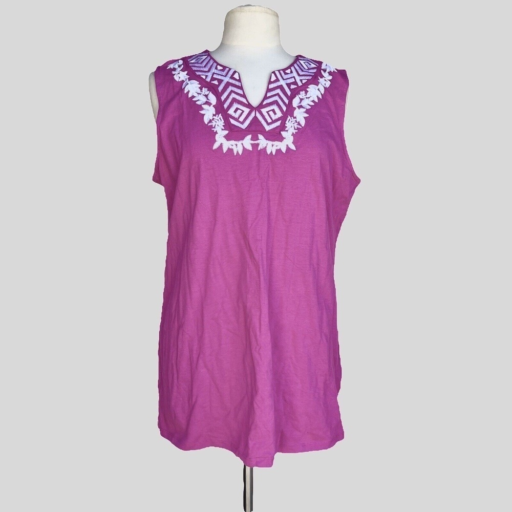 HAMPSHIRE STUDIO Tunic Women’s Size XL Pink Cotton Blend Embroidered Sleeveless